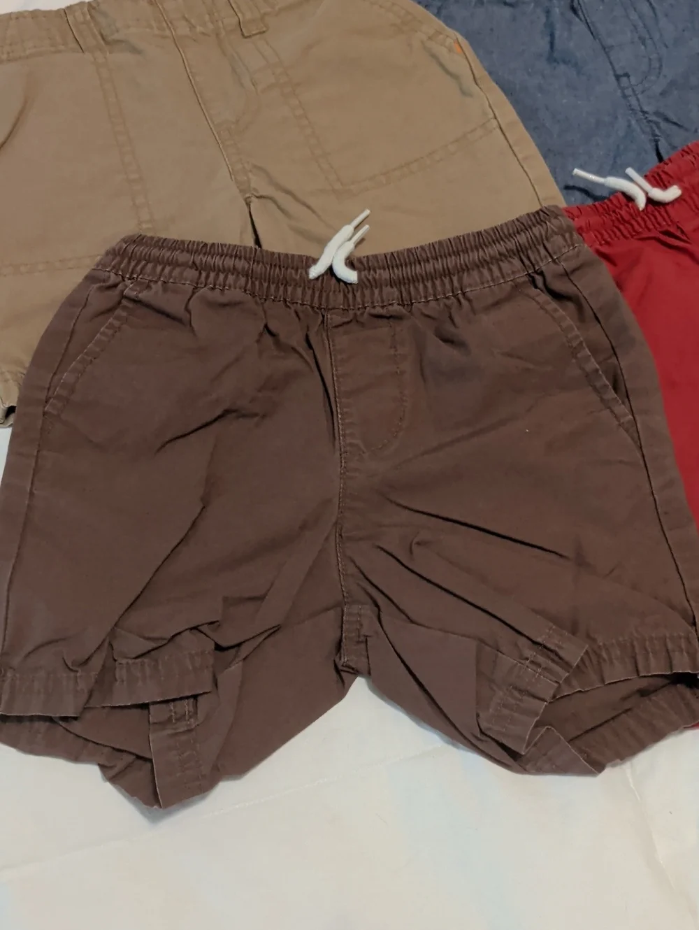 Kids Four-Pack Elastic Waist Shorts - Red, Brown, Tan, Blue